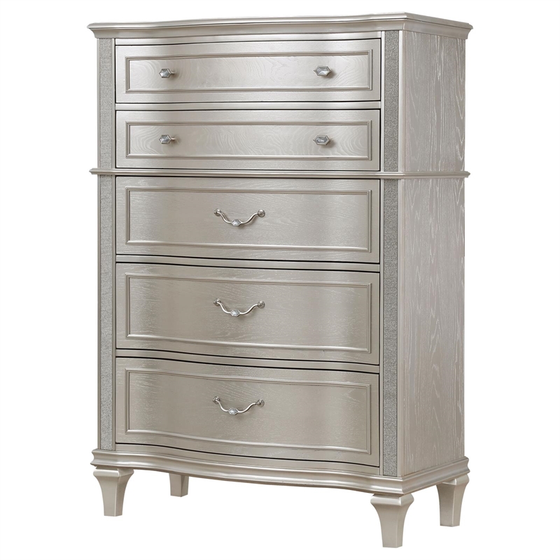 Pemberly Row 6-Drawer Curved Front Bedroom Chest in Silver Oak