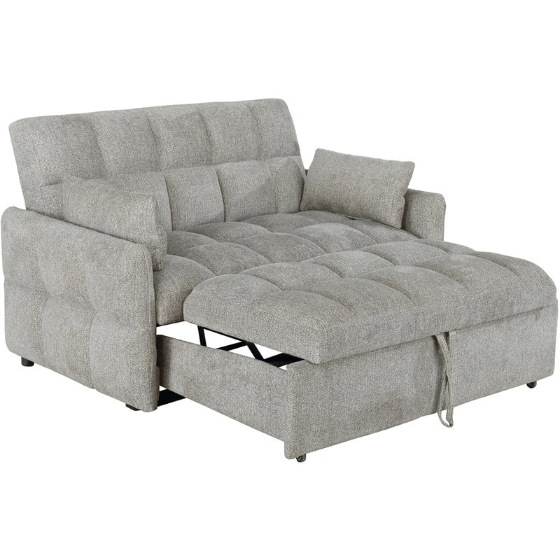 Pemberly Row Convertible Sleeper Sofa Bed in Light Gray Chenille