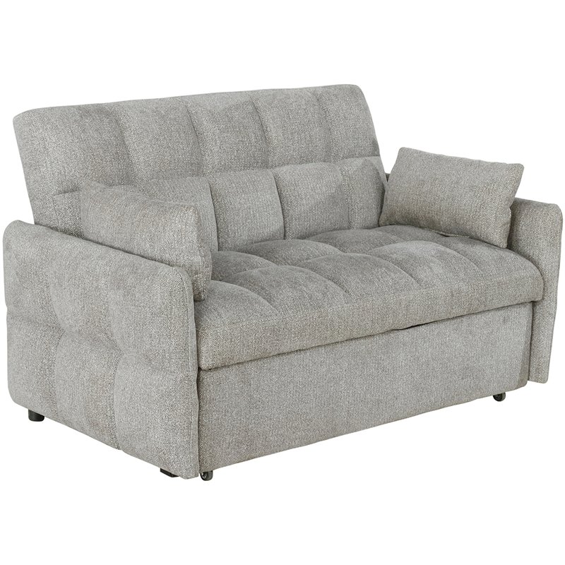 Pemberly Row Convertible Sleeper Sofa Bed in Light Gray Chenille