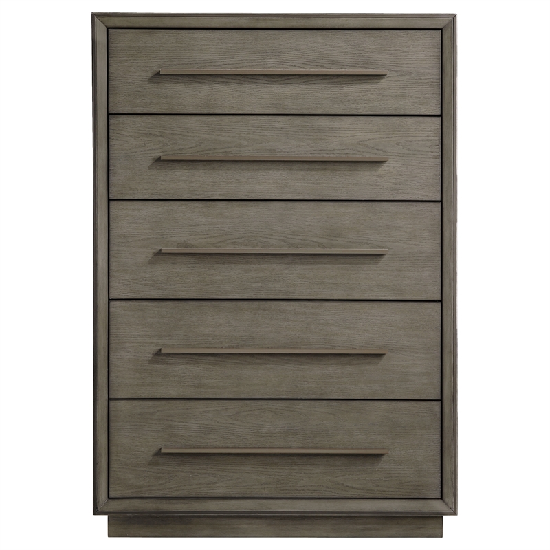 Pemberly Row Transitional 5-Drawer Bedroom Chest in Taupe Oak