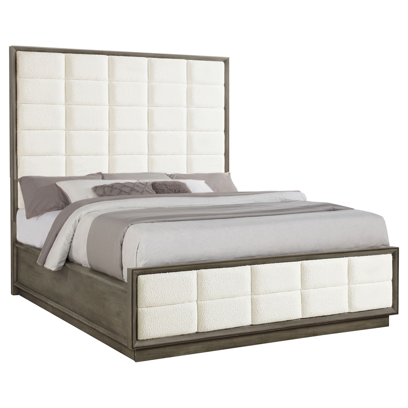 Pemberly Row 80 Inch California King Upholstered Panel Bed in Taupe Oak