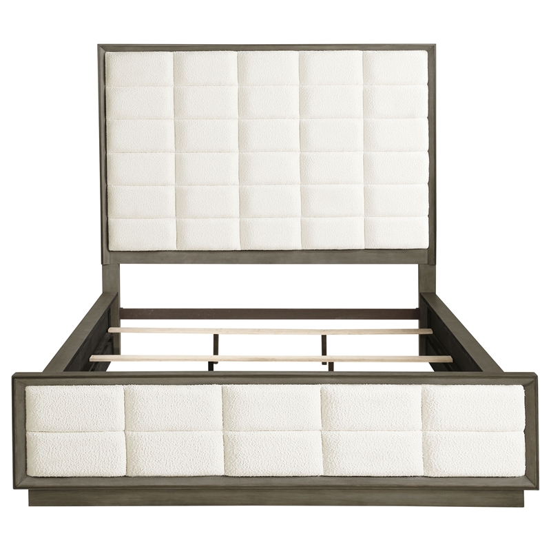 Pemberly Row 80 Inch California King Upholstered Panel Bed in Taupe Oak