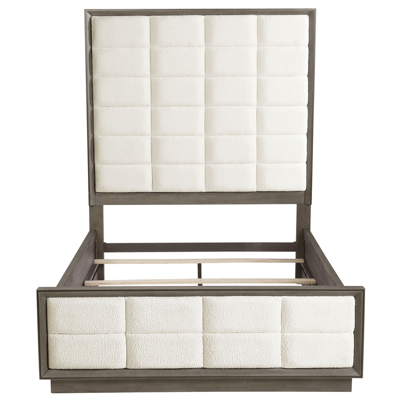 Pemberly Row 80 Inch Queen Upholstered Panel Bed in Taupe Oak