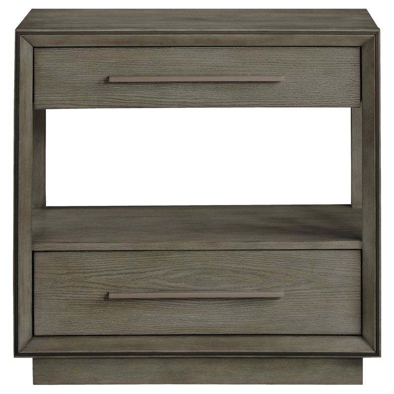Pemberly Row 2-Drawer Nightstand with Open Shelf in Taupe Oak