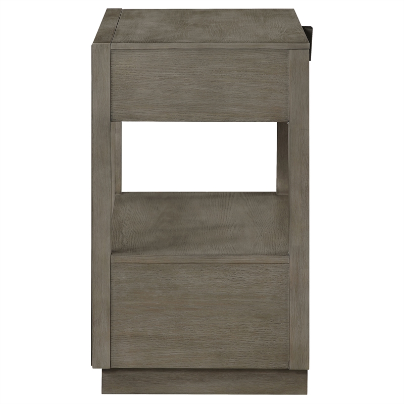 Pemberly Row 2-Drawer Nightstand with Open Shelf in Taupe Oak