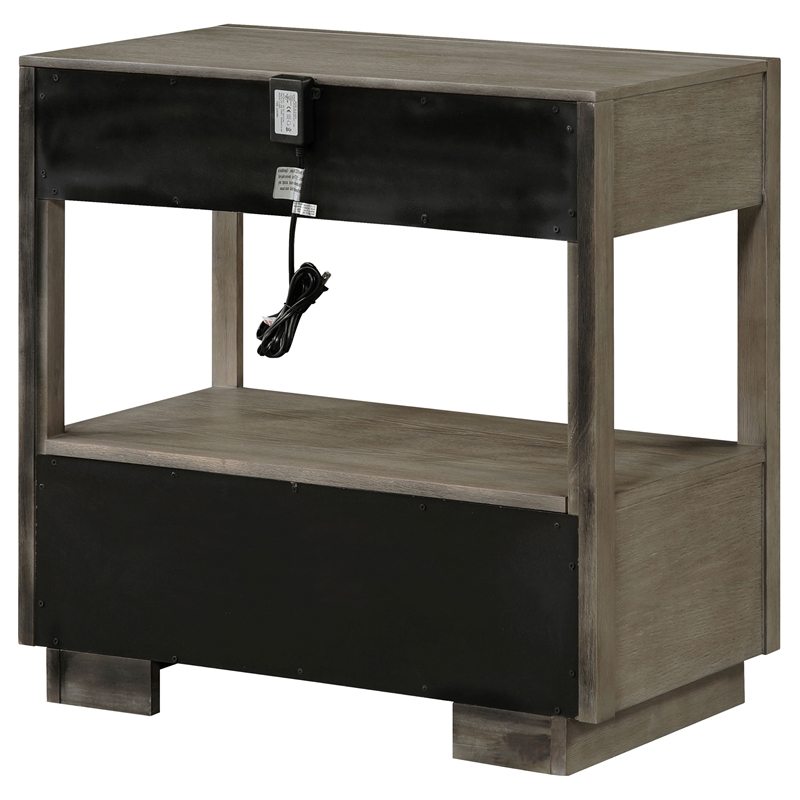 Pemberly Row 2-Drawer Nightstand with Open Shelf in Taupe Oak
