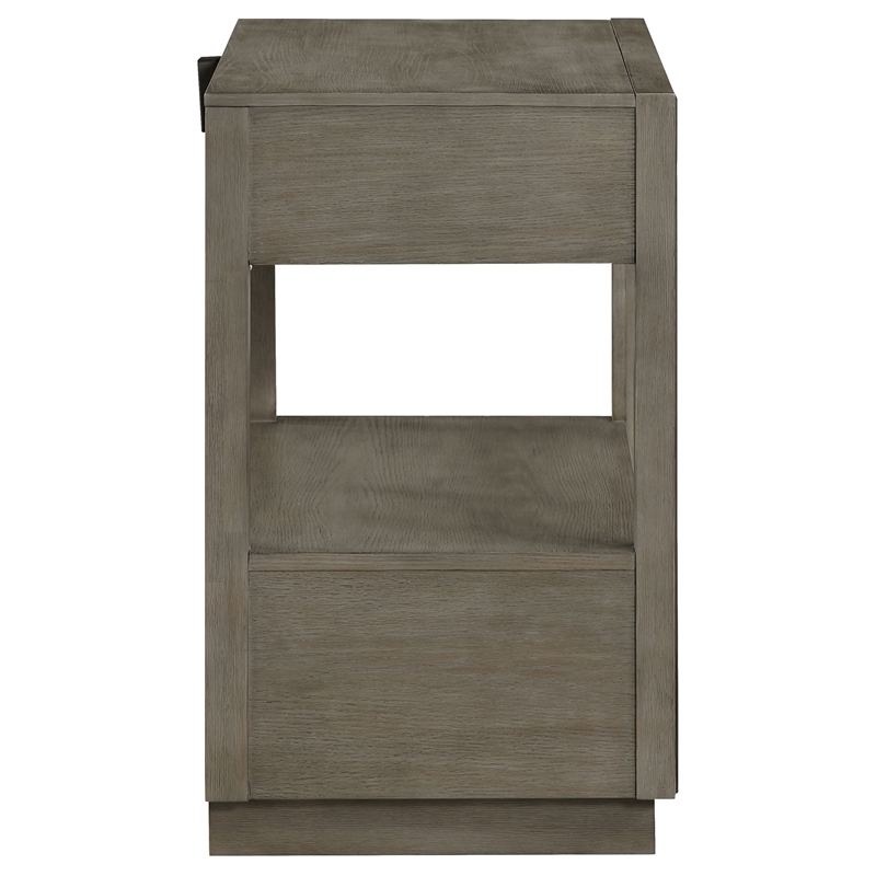 Pemberly Row 2-Drawer Nightstand with Open Shelf in Taupe Oak
