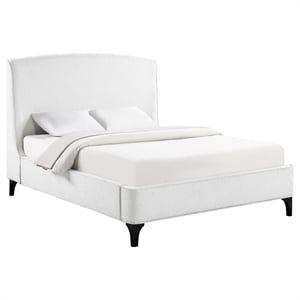 Pemberly Row Upholstered Curved Queen Wingback Bed in Snow Boucle