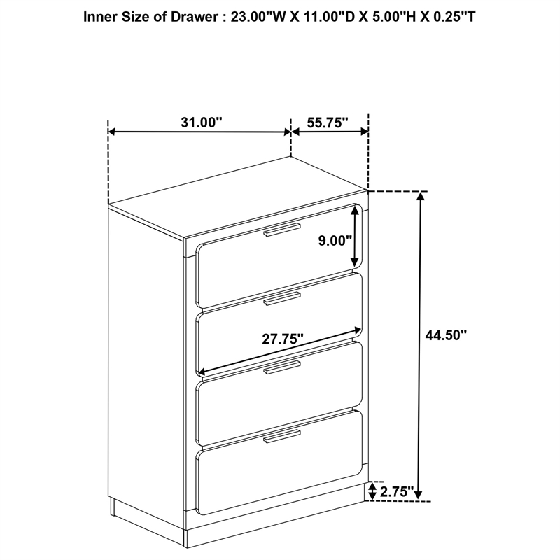 Pemberly Row 4-Drawer Mid-Century Modern Bedroom Chest in White