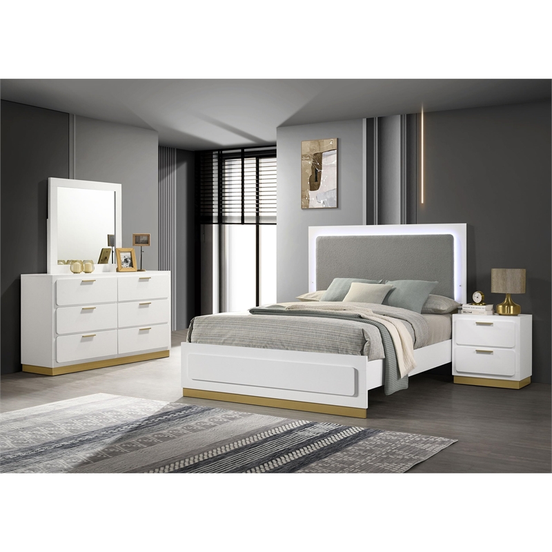 Pemberly Row 4-Piece California King LED Bedroom Set in White