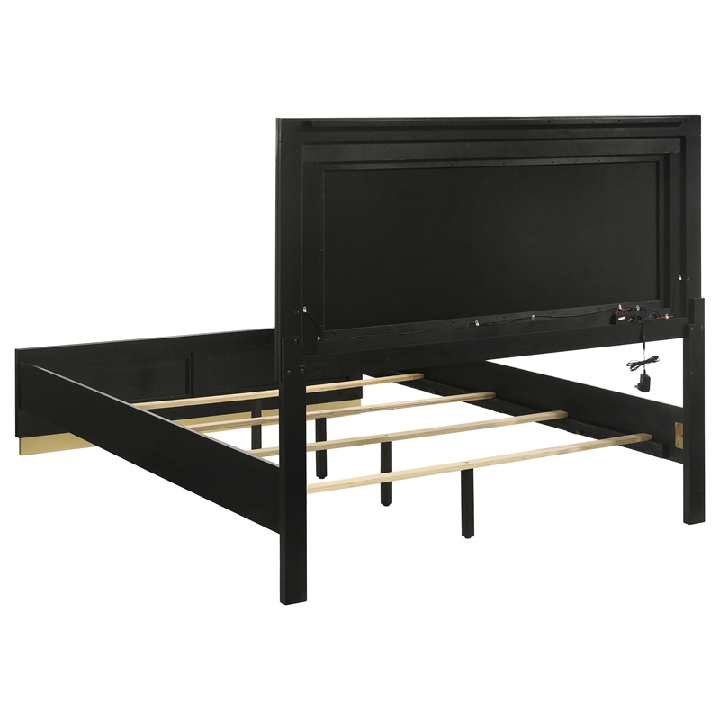 Pemberly Row 4-Piece Queen Upholstered LED Bedroom Set in Black