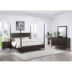 Pemberly Row 4-Piece Queen Four-Poster Modern Bedroom Set in Brown