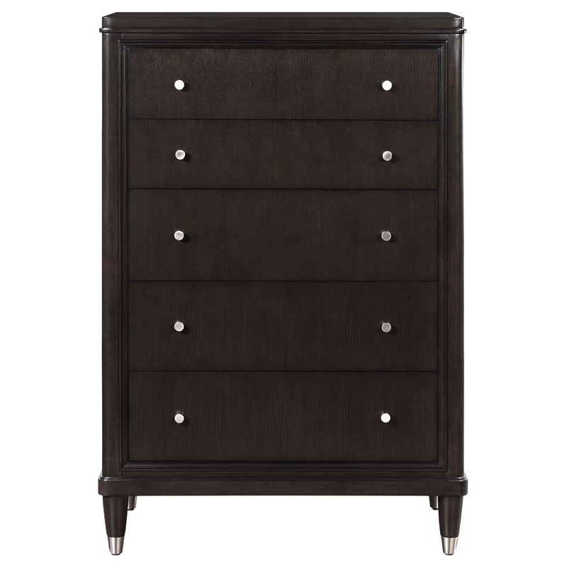 Pemberly Row Transitional 5-Drawer Modern Bedroom Chest in Brown