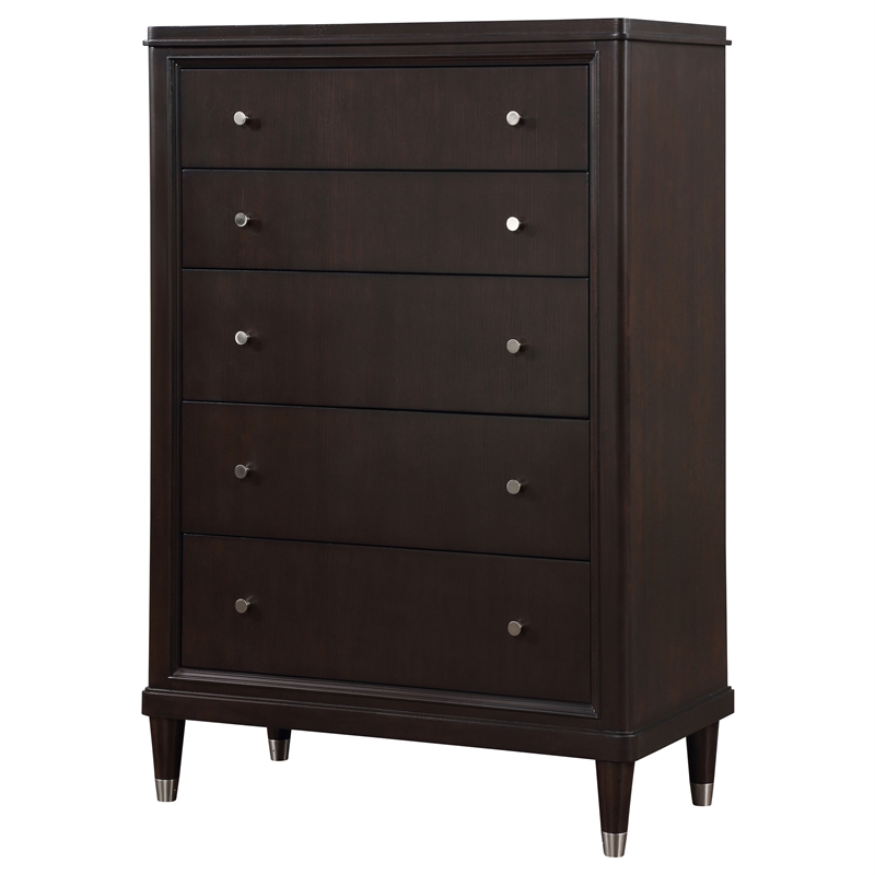 Pemberly Row Transitional 5-Drawer Modern Bedroom Chest in Brown