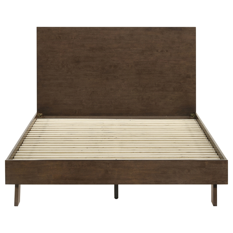 Pemberly Row 48 Inch Queen Wood Platform Panel Bed in Warm Brown