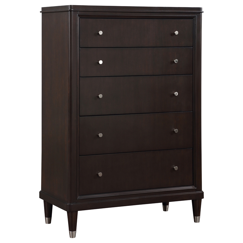 Pemberly Row 5-Piece Queen Four-Poster Modern Bedroom Set in Brown
