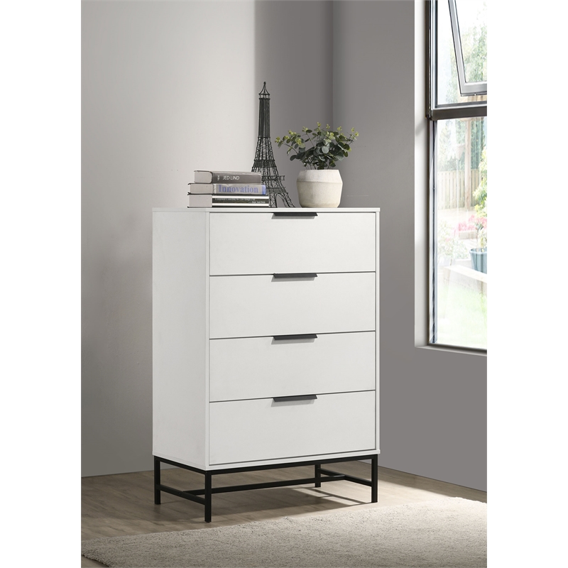 Pemberly Row Modern 4-Drawer Bedroom Chest with Metal Base in White