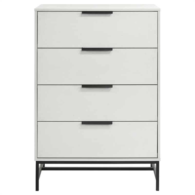 Pemberly Row Modern 4-Drawer Bedroom Chest with Metal Base in White