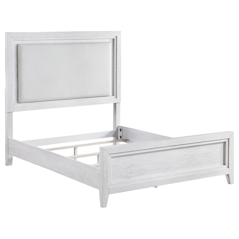 Pemberly Row Queen Upholstered Panel Bed in Distressed White