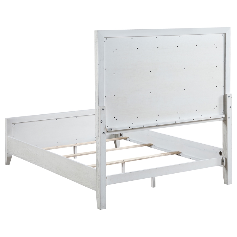 Pemberly Row Eastern King Upholstered Panel Bed in Distressed White