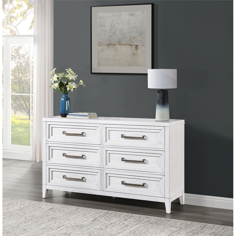 Pemberly Row 6-Drawer Double Profile Dresser in Distressed White
