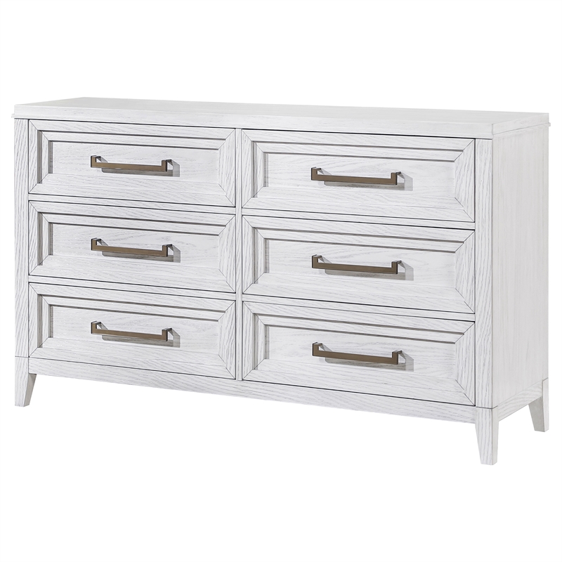 Pemberly Row 6-Drawer Double Profile Dresser in Distressed White