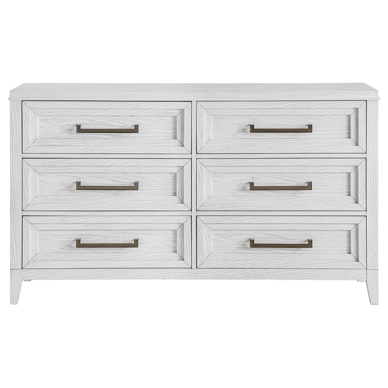 Pemberly Row 6-Drawer Double Profile Dresser in Distressed White