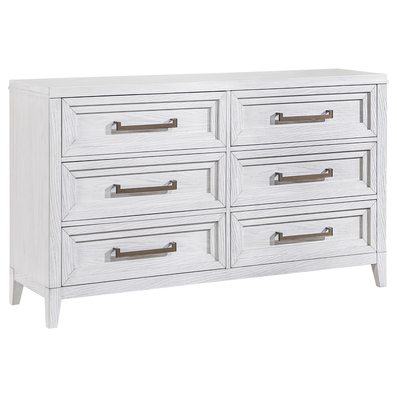 Pemberly Row 6-Drawer Double Profile Dresser in Distressed White
