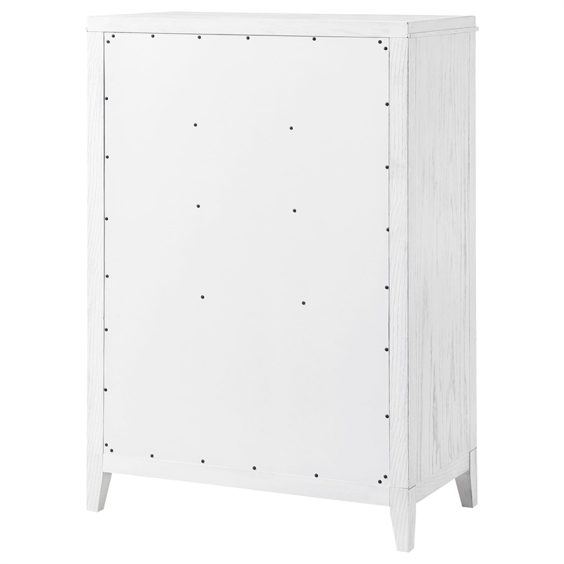 Pemberly Row Tall 5-Drawer Bedroom Chest in Distressed White