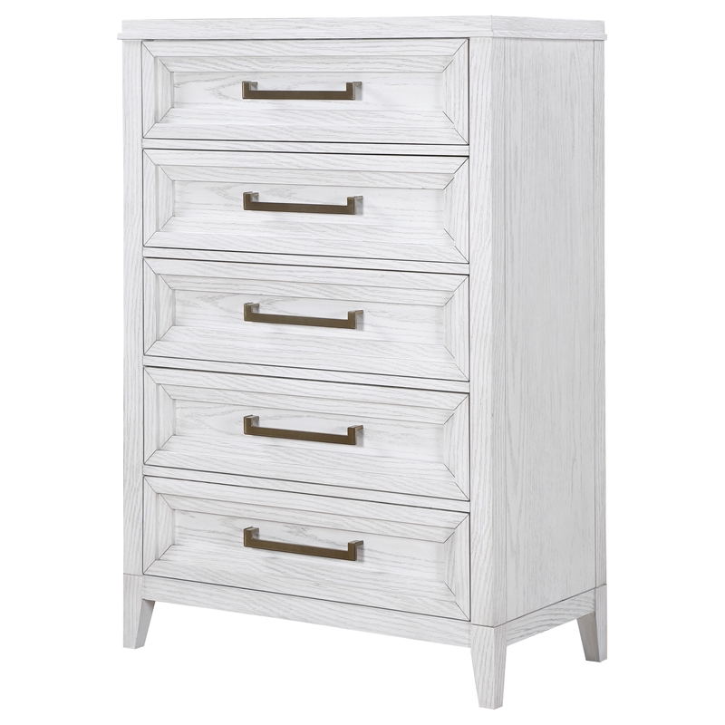 Pemberly Row Tall 5-Drawer Bedroom Chest in Distressed White