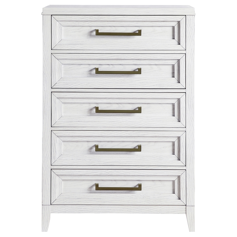 Pemberly Row Tall 5-Drawer Bedroom Chest in Distressed White