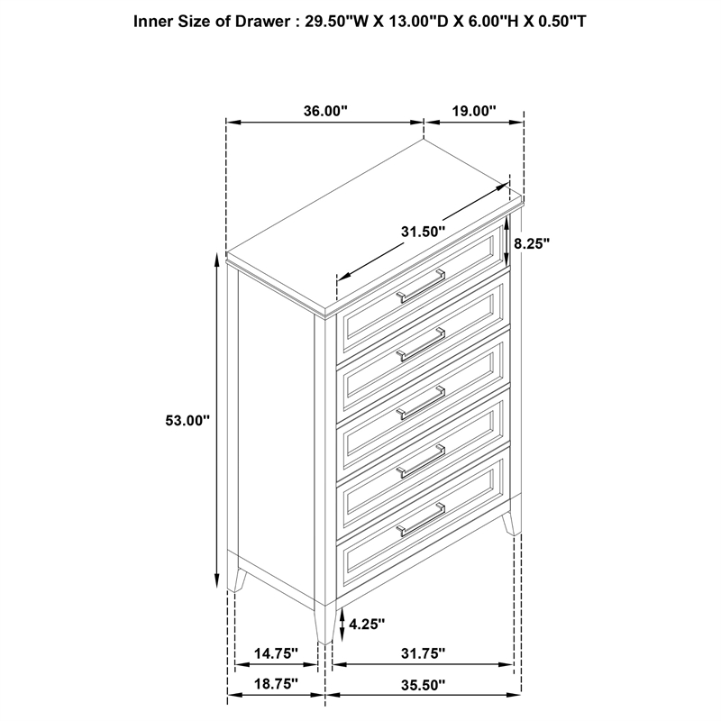 Pemberly Row Tall 5-Drawer Bedroom Chest in Distressed White