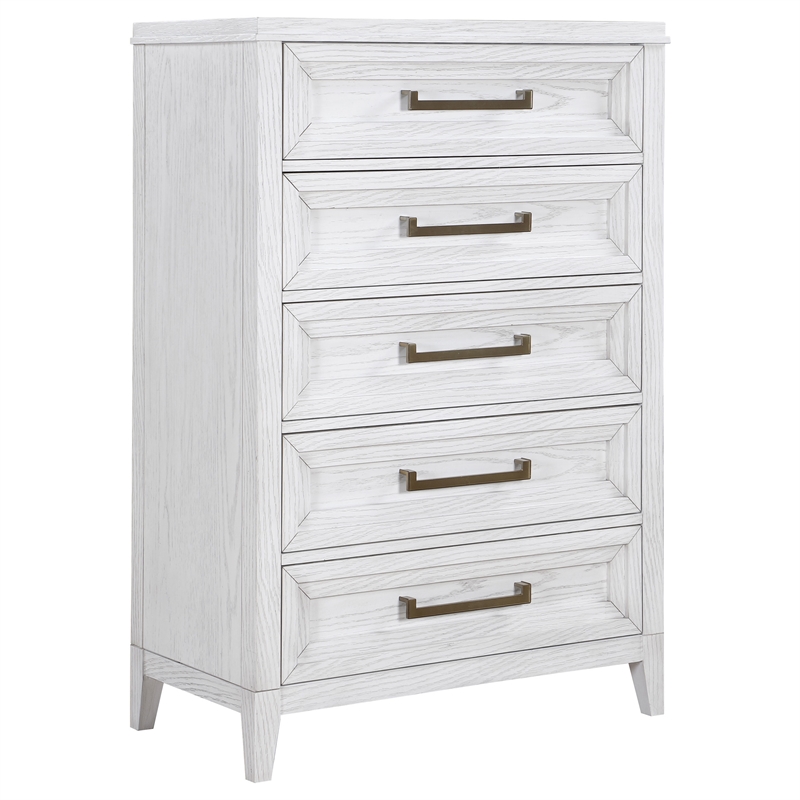 Pemberly Row Tall 5-Drawer Bedroom Chest in Distressed White