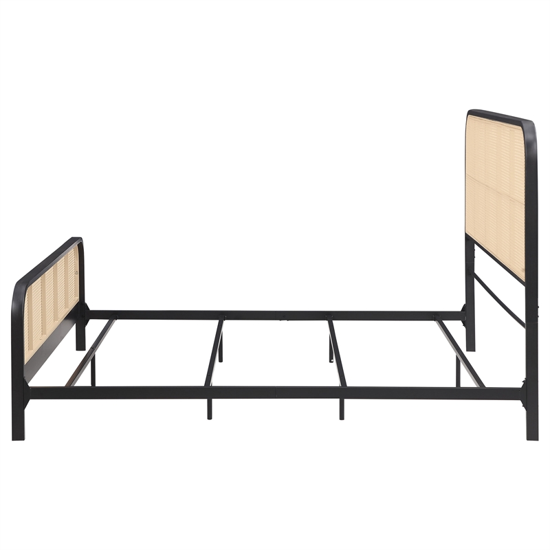 Pemberly Row Open Cane Webbing Metal Eastern King Bed in Black