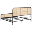 Pemberly Row Open Cane Webbing Metal Eastern King Bed in Black