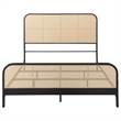 Pemberly Row Modern Open Cane Webbing Metal Queen Bed in Black