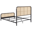 Pemberly Row Modern Open Cane Webbing Metal Queen Bed in Black
