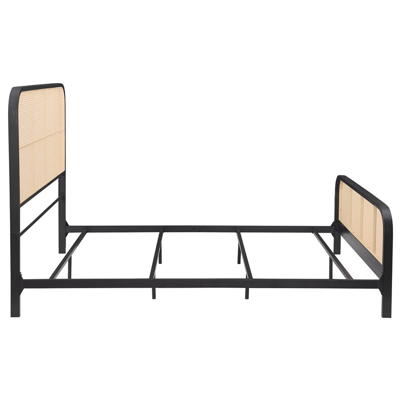 Pemberly Row Modern Open Cane Webbing Metal Queen Bed in Black