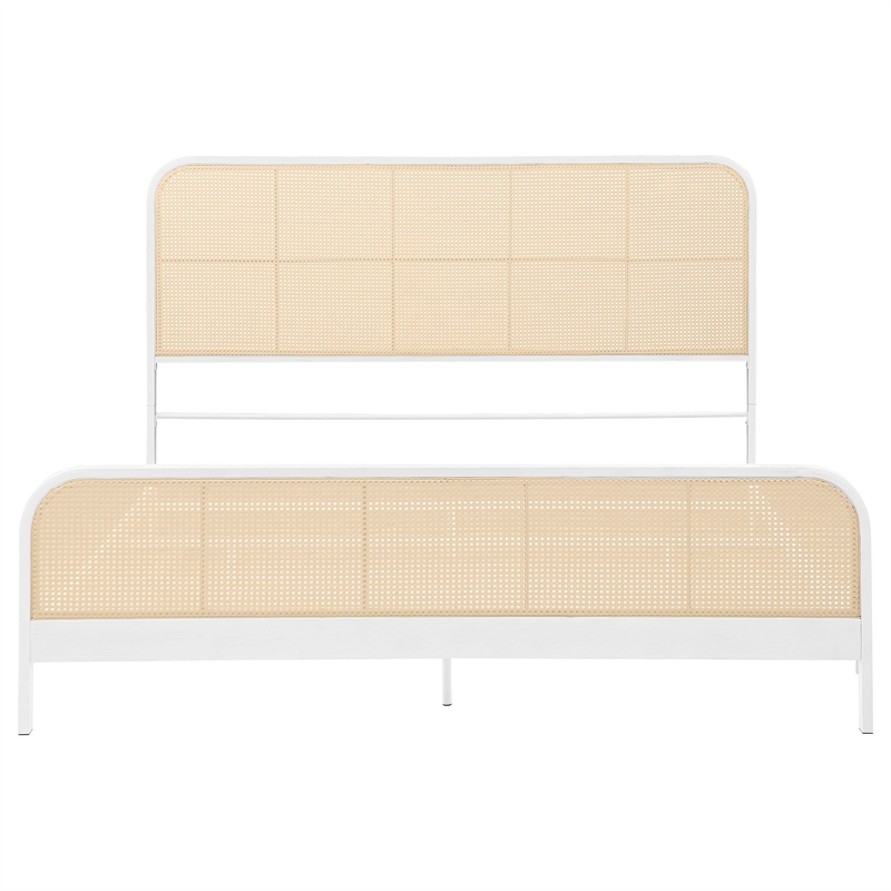 Pemberly Row Open Cane Webbing Metal Eastern King Bed in White