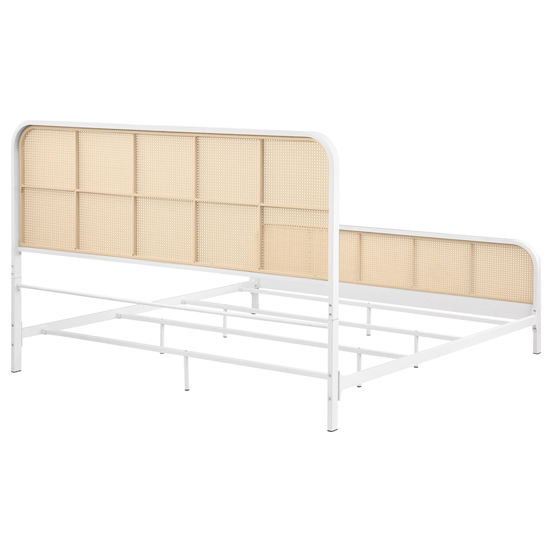 Pemberly Row Open Cane Webbing Metal Eastern King Bed in White