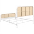 Pemberly Row Modern Open Cane Webbing Metal Queen Bed in White
