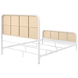 Pemberly Row Modern Open Cane Webbing Metal Queen Bed in White