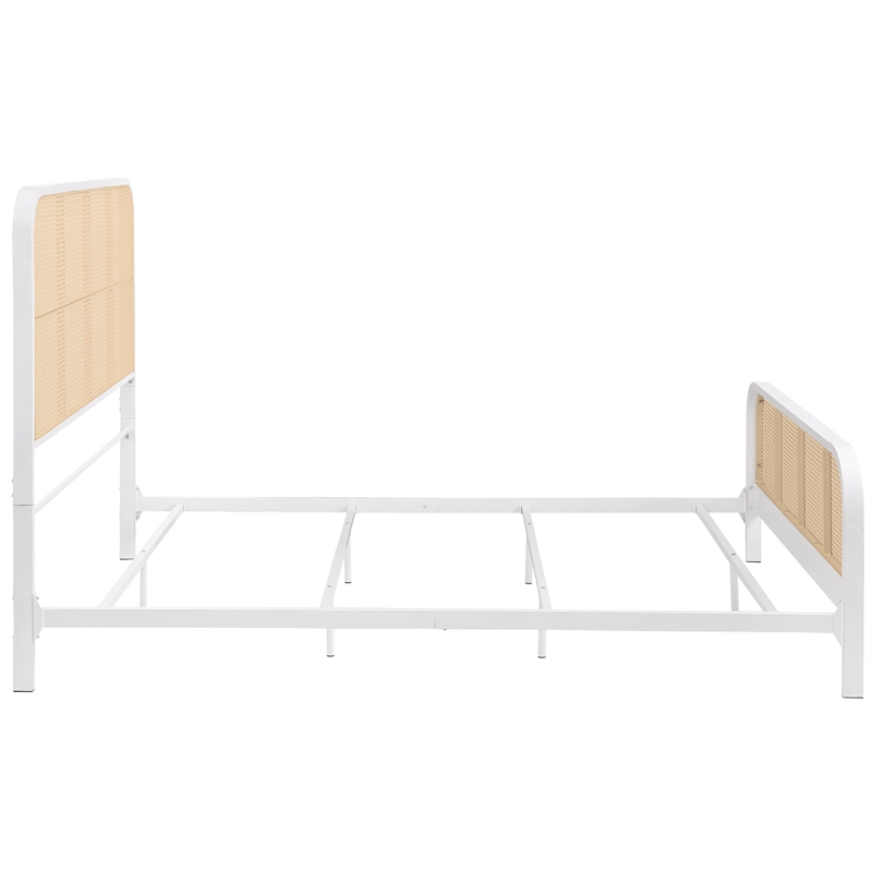 Pemberly Row Modern Open Cane Webbing Metal Queen Bed in White