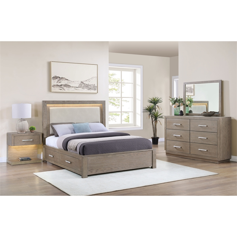 Pemberly Row 4-Piece California King LED Bedroom Set in Barley Brown