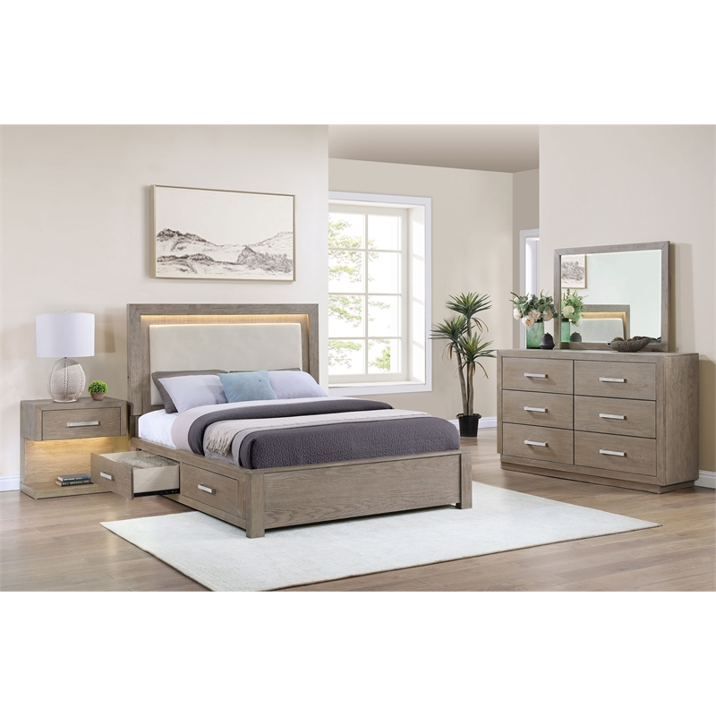 Pemberly Row 4-Piece California King LED Bedroom Set in Barley Brown