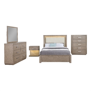 Pemberly Row 5-Piece California King LED Bedroom Set in Barley Brown