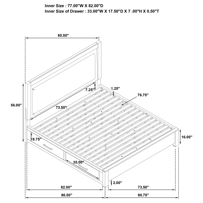 Pemberly Row 56 Inch Eastern King LED Storage Bed in Barley Brown
