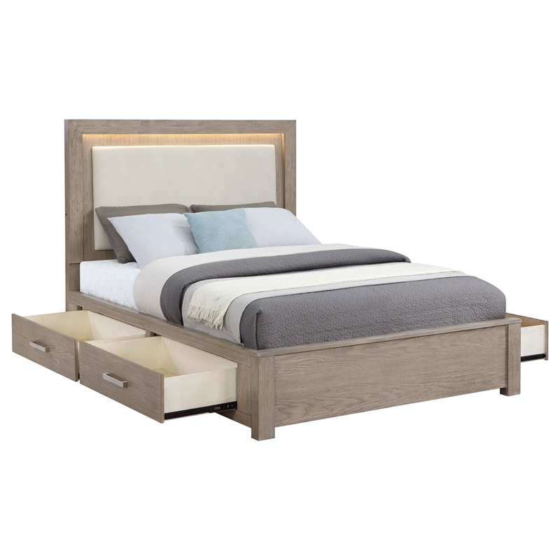 Pemberly Row 56 Inch California King LED Storage Bed in Barley Brown