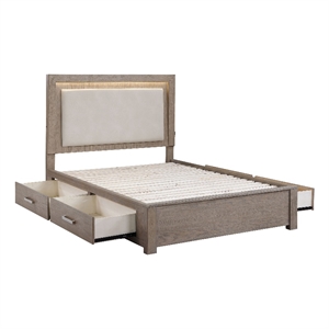 Pemberly Row 56 Inch California King LED Storage Bed in Barley Brown
