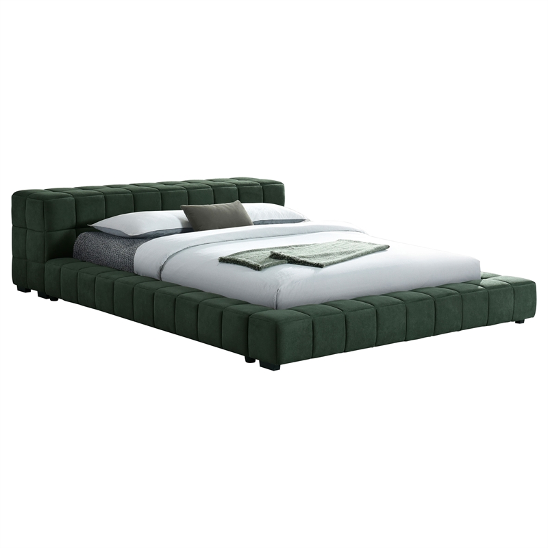 Pemberly Row Split Tufted Upholstered Full Platform Bed in Green
